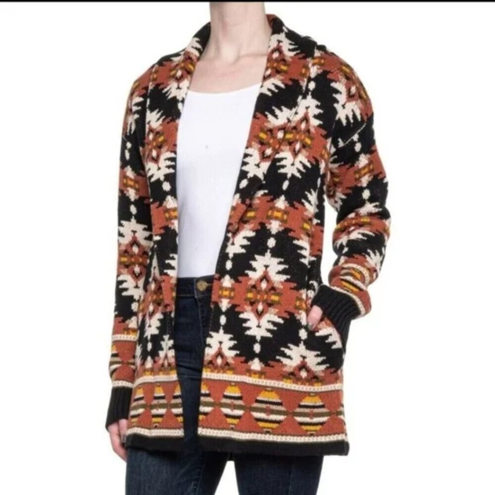 Lucky Brand | Black/Brown Aztec Shawl Collar Open-Front Cardigan 2X